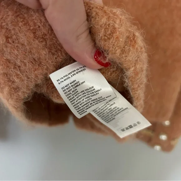 B+AB Orange Gold Pearl Wool Blend Cardigan Sweater - Picture 6 of 8